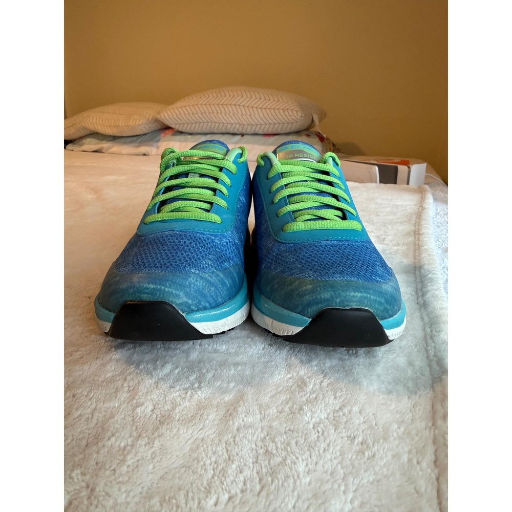 Skechers Relaxed Fit Work Slip Resistant Blue Green Memory Foam Sneakers 6.5